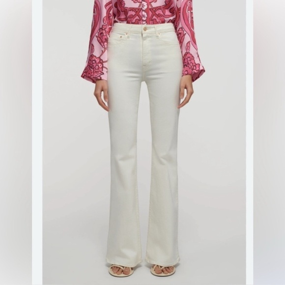 10 Crosby Derek Lam Ivory White Organic Cotton Wide Leg Flare Jeans US 26 - Picture 1 of 12